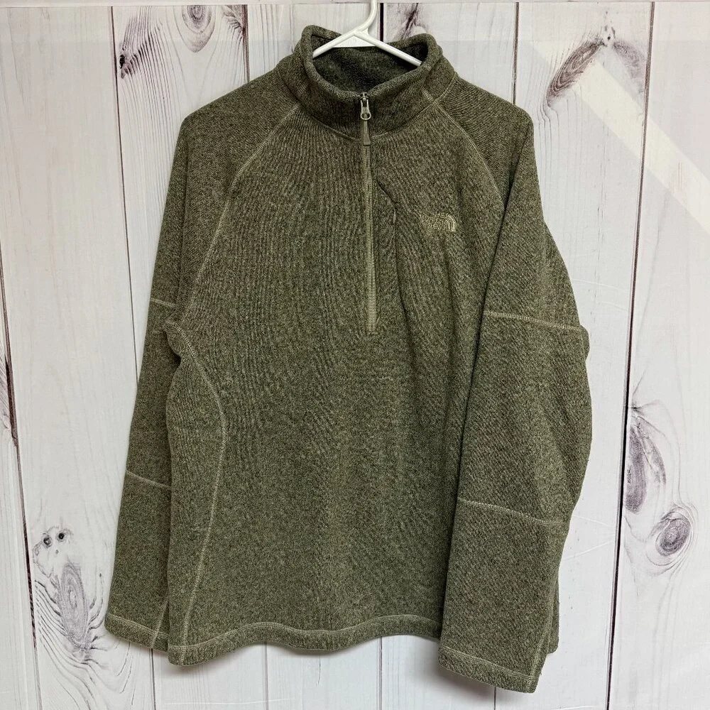 The North Face Men’s Heathered 1/4-Zip Fleece Pullover L Olive EUC